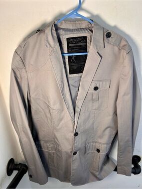 Marc Ecko Cut & Sew Blazer Mens Large Gray Cotton Military Utility Jacket Y2K